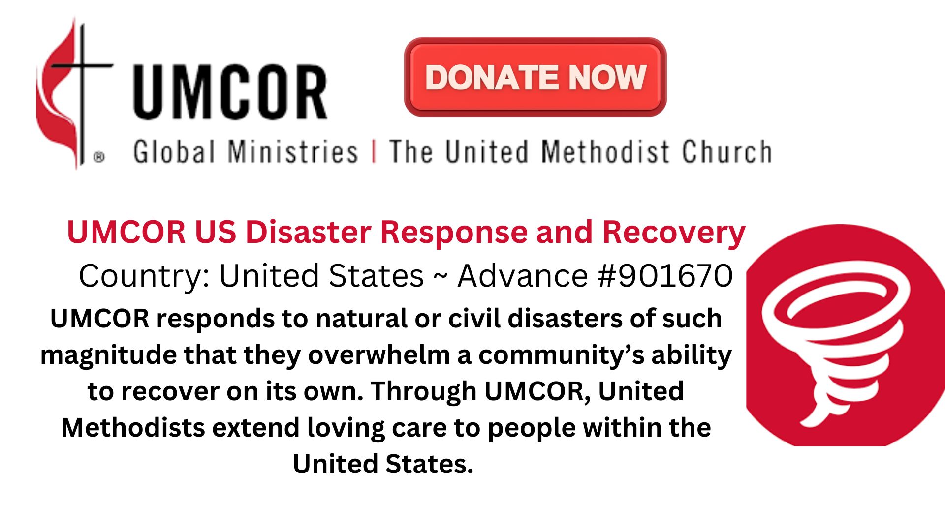 UMCO Hurricane Disaster Donation Link, Click Image to donate now!